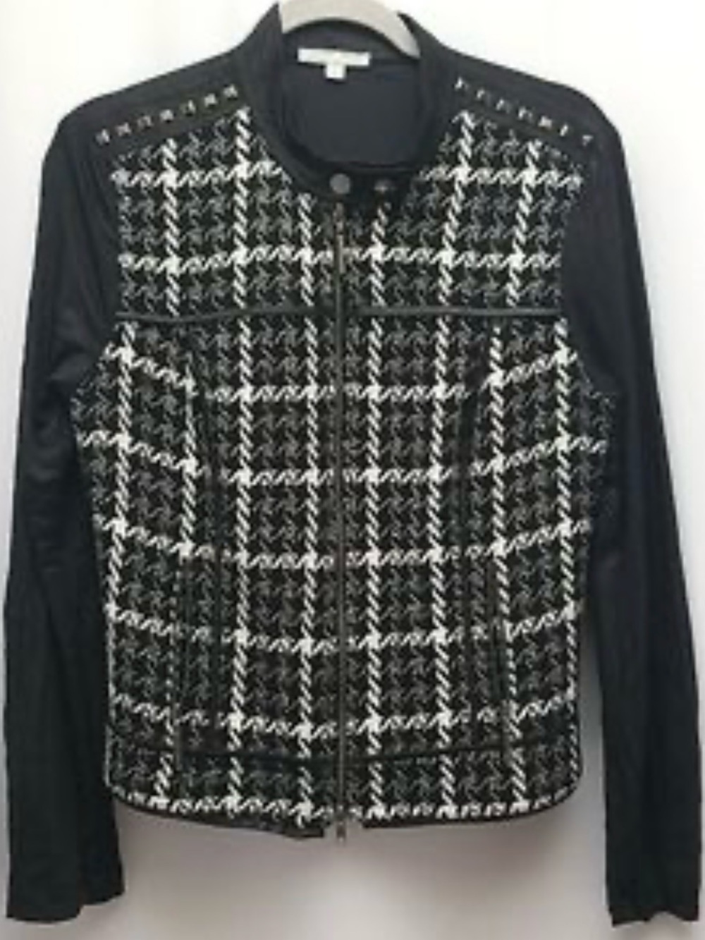 Alberto Makali Black and White Plaid Moto-Style Blazer